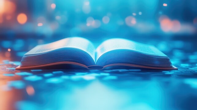 Open Book, Night, Illuminated Pages, Bokeh Lights