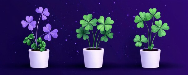 Lucky Clover Potted Plants Decorative Arrangement on Dark Background for Home Decor and St Patricks Day Celebration