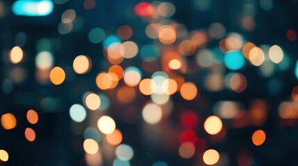 Fototapeta premium Enchanting Night Cityscape with Blurred Bokeh Lights Creating Dreamy Atmosphere, Urban Skyline View, Colorful Light Background, Evening Sky, Blurry City Lights, Night Scene Photography