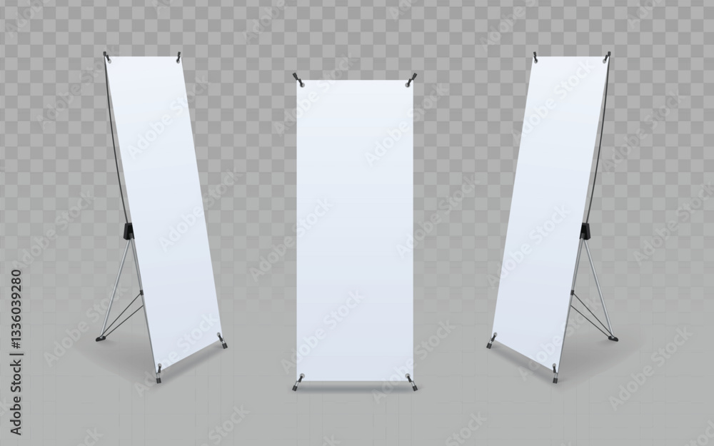 Poster x-stand banner vector art, a globally recognized display tool. clean vector lines create realistic, 