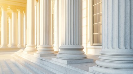 Classic Columns, Sunlit Facade, Architectural Beauty, Exterior Design