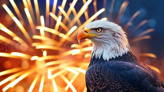American bald eagle 4th of july fireworks celebration background USA independence