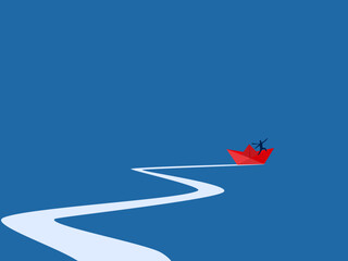 Fototapeta premium Different Leader, Businessman on paper boat sailing forward