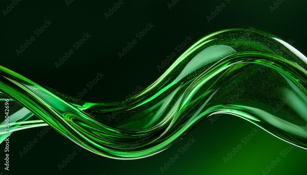 Poster abstract green wave design with fluid lines and a dark backdrop, evoking a sense of elegance and mod