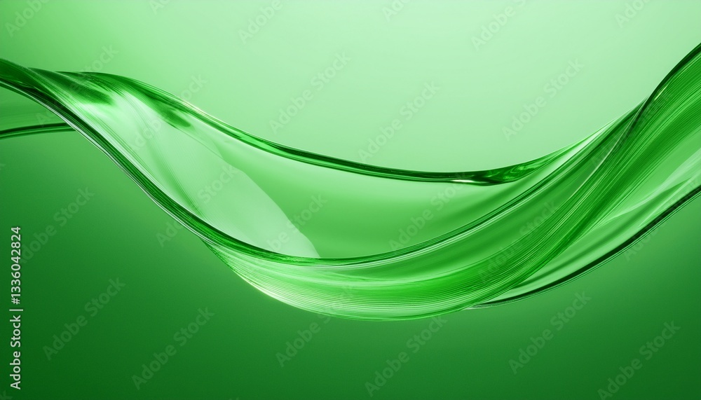 Poster abstract green wave creating a sense of fluidity and movement. the wave has a smooth, glossy texture