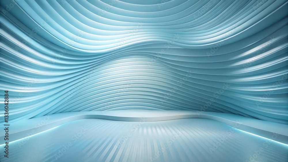 Wall mural abstract serene blue wave architectural design background with subtle lighting and a gently curved p