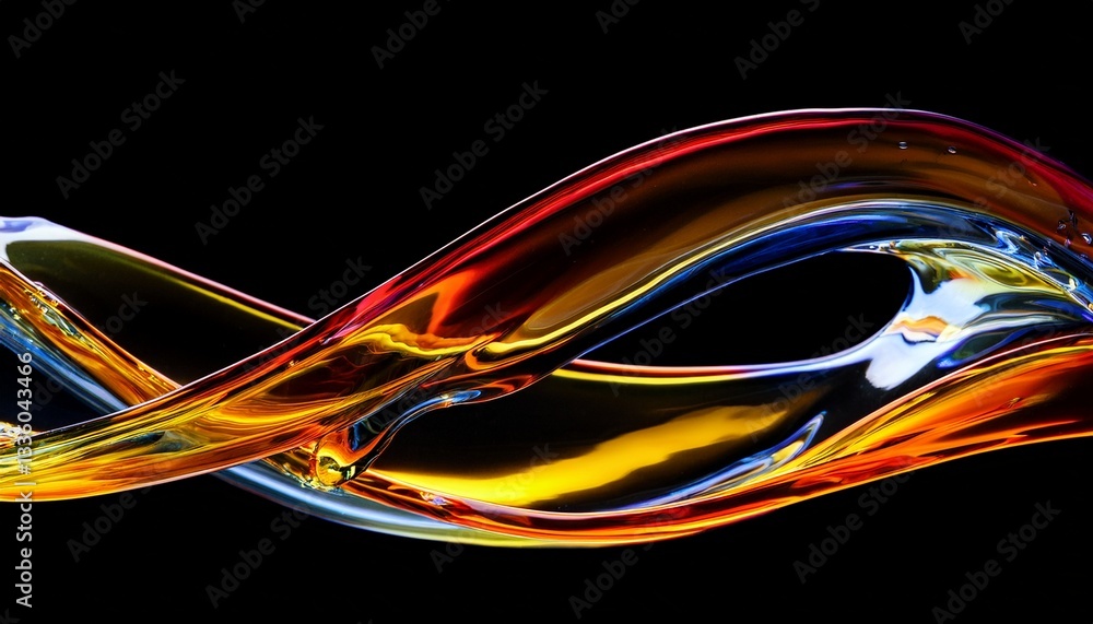 Aufkleber abstract wave of liquid in vibrant colors with a black backdrop. the liquid has a glossy, swirling p