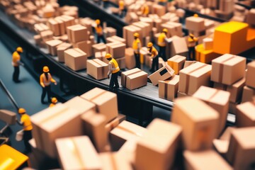 Obraz premium 荷物があふれる集荷所、パンク寸前のベルトコンベア