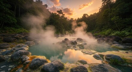 Hidden Geothermal Springs of Halmahera Golden Hour Glow Over Steamy Pools
