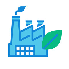 Obraz premium Blue eco factory with green leaf symbol