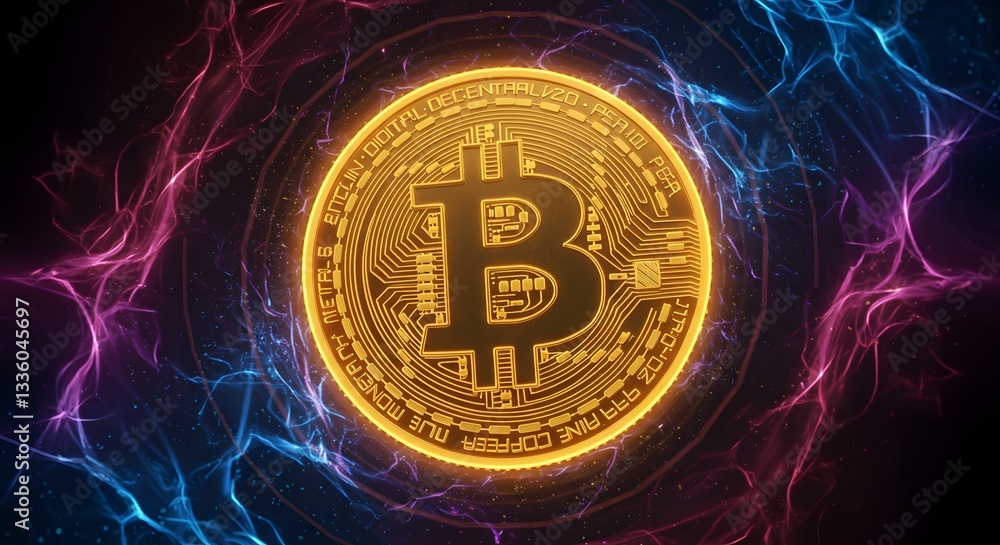 Aufkleber bitcoin digital gold: a gleaming bitcoin digital gold coin is highlighted in the image against a bac