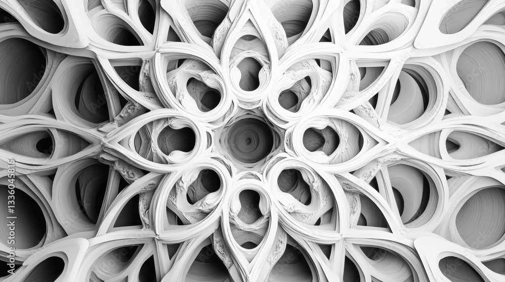 Poster intricate monochrome pattern with curves and swirls, geometric design elements for art and backgroun