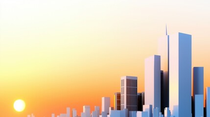 Obraz premium Sunrise Cityscape Minimalist Geometric Buildings