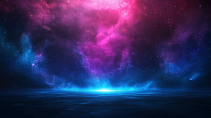Fototapeta premium Vast Cosmic Landscape with Nebula and Starry Sky in Vibrant Pink and Blue Colors