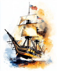 Obraz premium Watercolor Painting of an Antique Sailing Ship on a White Background