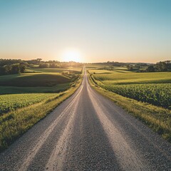 Obraz premium Serene countryside road at sunset
