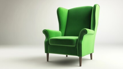 Green Velvet Chair in Minimalist Studio Setting, Showcasing Modern Elegance and Simplicity
