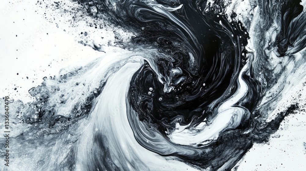 Poster abstract black and white swirling paint pattern with texture and depth for creative designs and arti