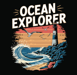 Obraz premium Vintage lighthouse t shirt design