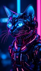 Fototapeta premium Cyberpunk Cat in Neon Armor