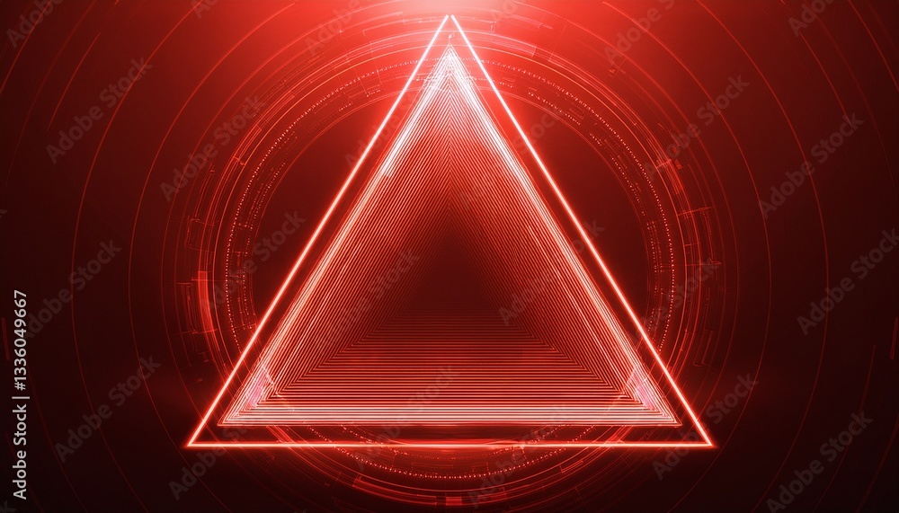 Aufkleber glowing red triangle geometric shape background with digital lines