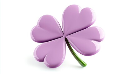 Four Leaf Clover Lucky Charm in Lilac 3D Rendering Symbol of Good Fortune and Irish Culture Celebration