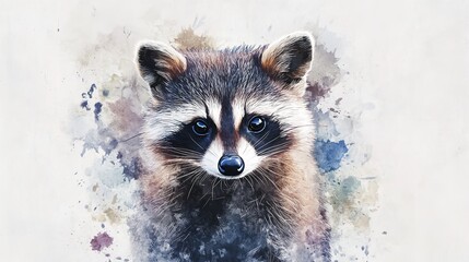 Cute hand drawn racoon woodland animals portrait