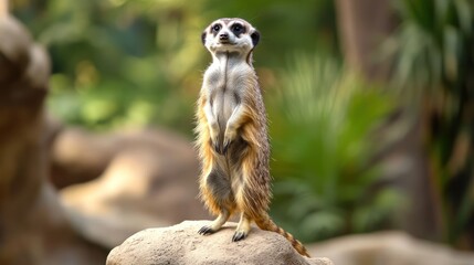 Obraz premium Meerkat standing guard in zoo enclosure