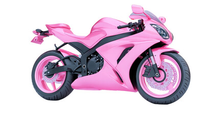 A striking pink motorcycle showcases a sleek and modern design. This vivid vehicle is perfect for riders looking to make a statement on the road. Its eye-catching hue draws attention from onlookers