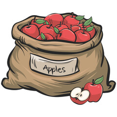 Cartoon Apple Sack Fruits in a Brown Bag Vector Illustration