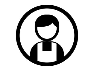 エプロンを着けている人の丸いシンプルなモノクロイラスト