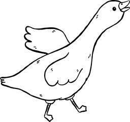 Cute Silly Goose Outline Anxiety Running Cartoon Hand Drawn Doodle
