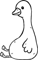 Cute Silly Goose Outline Sitting Fat Cartoon Hand Drawn Doodle