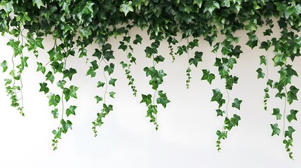 Fototapeta premium Green Ivy Vines Hanging on White Wall Background