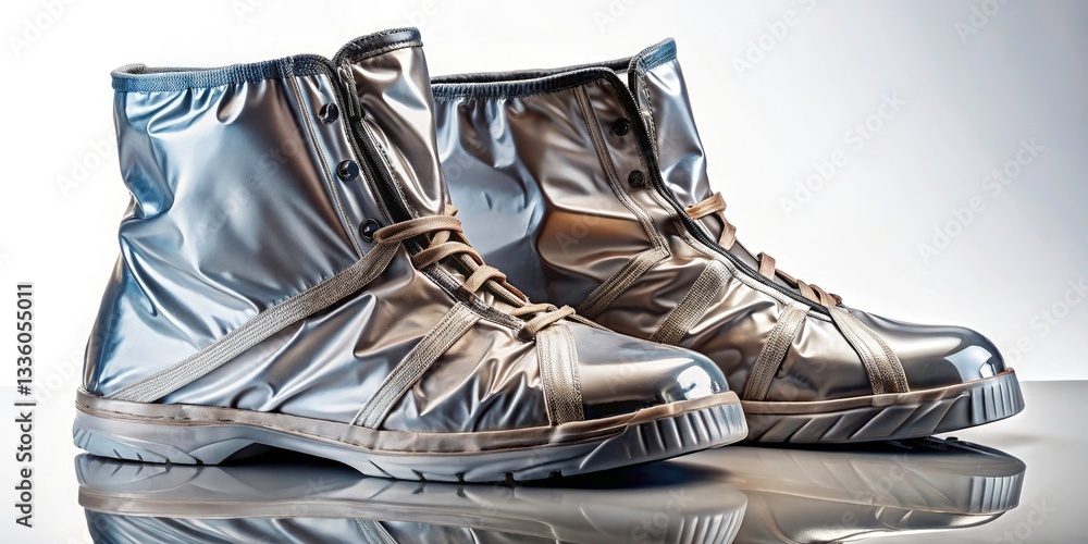 Poster bird's eye view of stylish boot covers on white background - architectural photography with reflecti