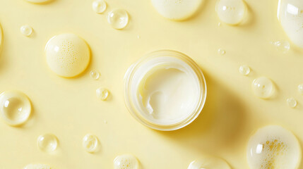 a bottle of facial cream on yellow background, beauty photograph