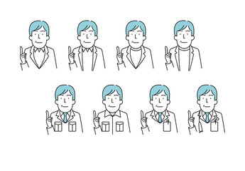 ジャケット、作業着、白衣を着た40から50代男性のシンプルな線画イラスト