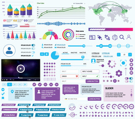 A set of UI UX elements for financial applications and platforms: buttons, panels, charts, calendars, and navigation elements in a modern design with an emphasis on analytics and control.