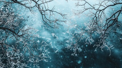 Frozen enchantment: a winter scene of branches cloaked in ice over a stream