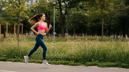 Young Woman Running in Urban Park
