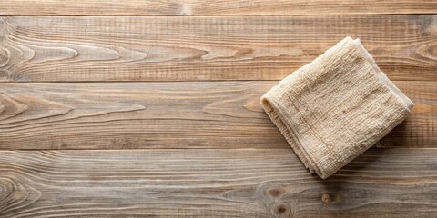 Eco-Friendly Washcloth: Sustainable Flat Lay Photography, Bird's Eye View, Wooden Texture