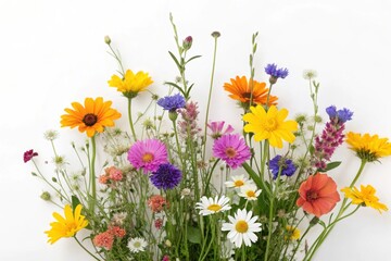 Obraz premium Vibrant Collection of Beautiful Wild Flowers on Clean White Background - Floral Beauty and Elegance Concept