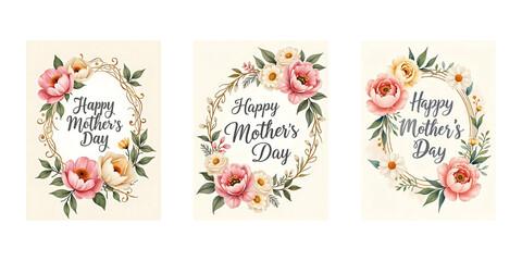Elegant Happy Mother's Day Floral Card Set | Watercolor Flower Frame Design