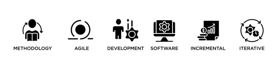 SCRUM DEVELOPMENT banner web icon vector illustration concept with icon of methodology, agile, development, software, incremental, iterative, 