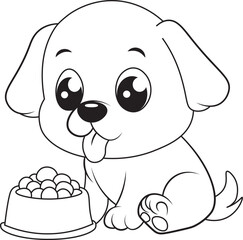 Cartoon dog eating pictures for kids coloring book