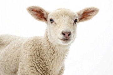 Naklejka premium Fluffy young sheep cut out, isolated on white background for design projects and creative concepts
