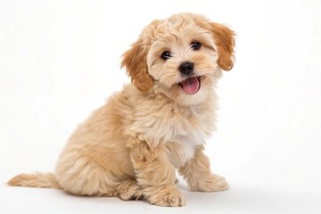 Obraz premium Adorable Maltipoo Puppy Posing in Isolated White Background - Cute Dog Portrait for Pet Lovers