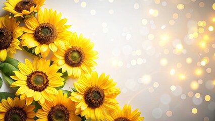Obraz premium High-angle View of Sunflowers with Soft Bokeh Background for Modern Design Elements and Copy Space