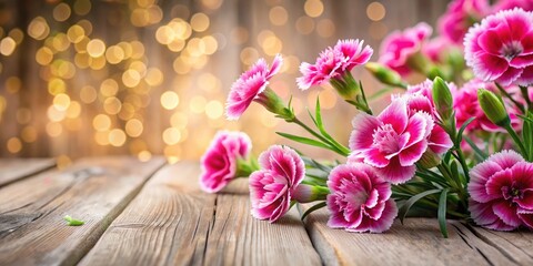Obraz premium Vertical Overview of Vibrant Dianthus Pinks in Eco-Friendly Setting with Bokeh Effect for Creative Design Use