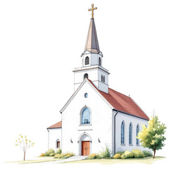 Naklejka premium Traditional Church Building PNG Clipart,Christian Architecture with Steeple and Cross, Religious Digital Art